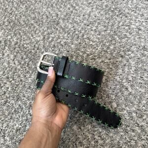 W. Kleinberg Black Green Trim Leather Belt Size 36 (36-39”) Waist Vintage